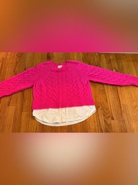 Maeve by Anthropologie cable-knit layered pullover sweater in hot pink